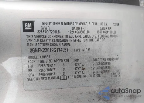 2009 Chevrolet Avalanche 1500 Lt2 from USA, damaged, VIN 3GNFK22019G174057